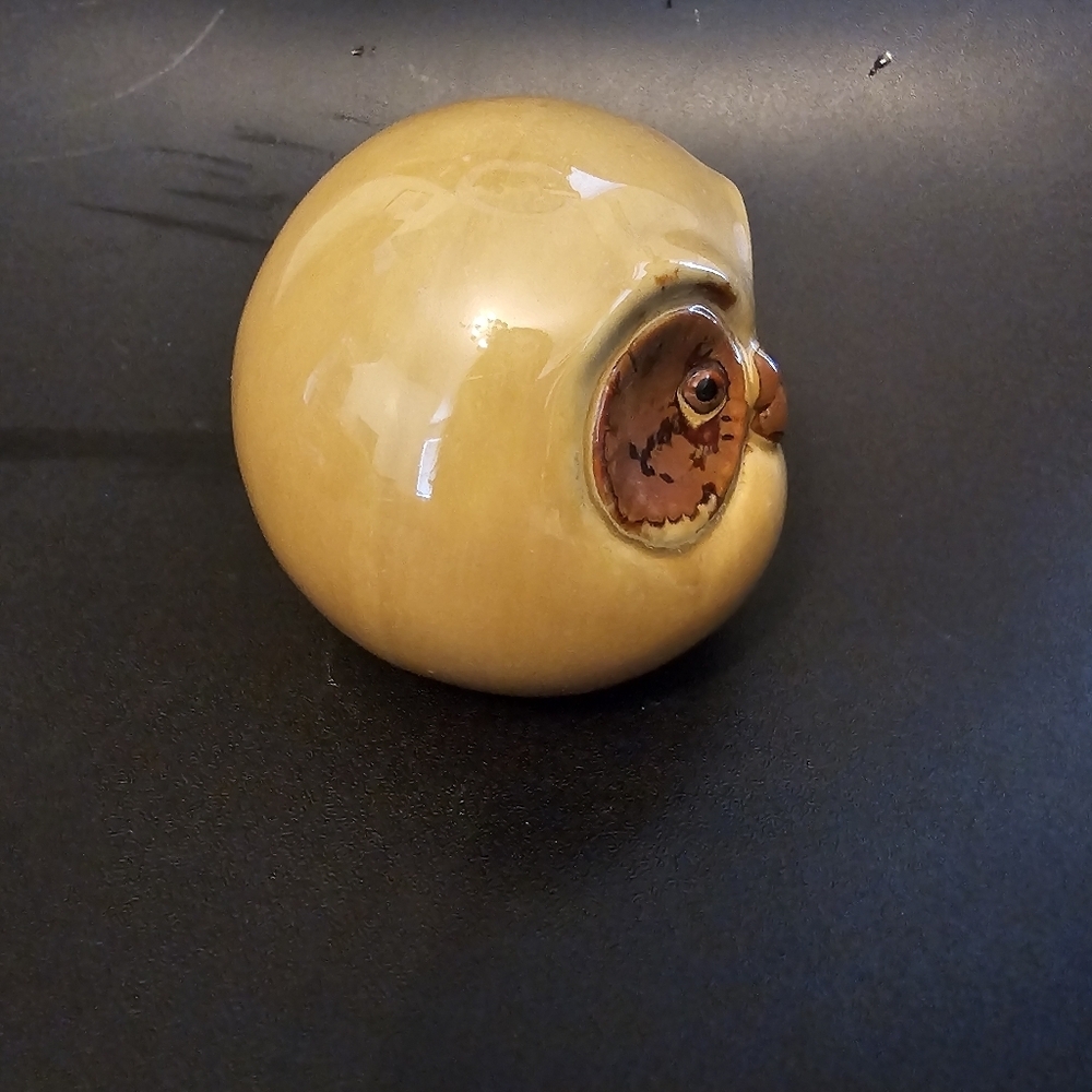 Vintage MCM Pottery Owl Round‎ Big Eyes Tan Brown Glaze 4" - Picture 4 of 9